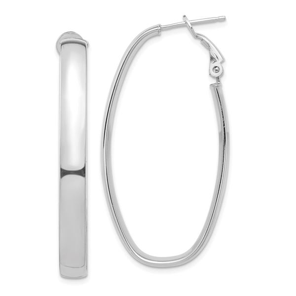 14k White Gold Omega Back Oval Hoop Earrings - 5x23 mm