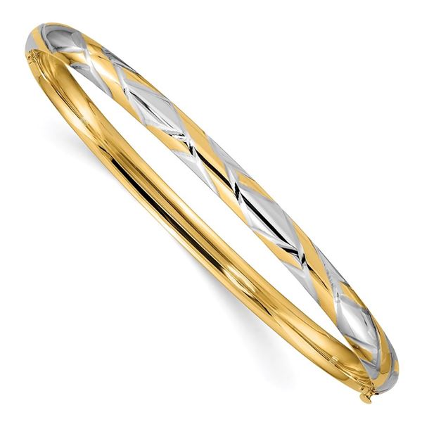 14k 3/16 w/White Rhodium Criss-Cross Bangle