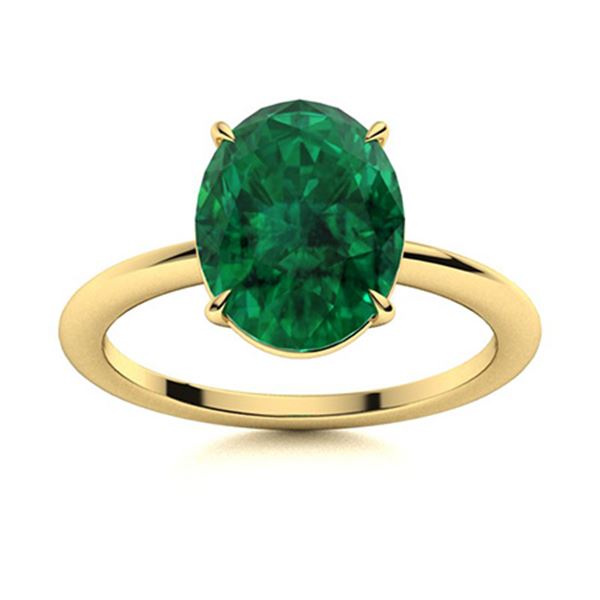 Natural 2.31 CTW Emerald Solitaire Ring 18K Yellow Gold
