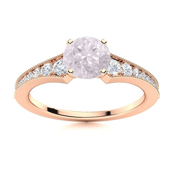 Natural 1.66 CTW Rose Quartz & Diamond Engagement Ring 18K Rose Gold