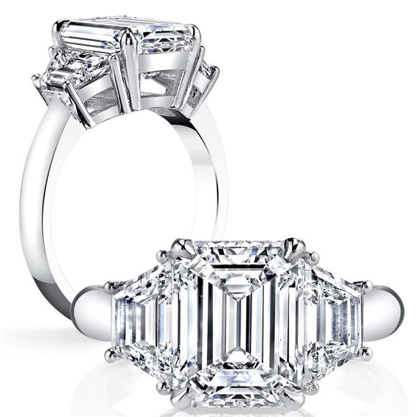 Natural 2.32 CTW Emerald Cut & Trapezoid 3-Stone Diamond Ring 18KT White Gold