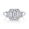 Image 4 : Natural 2.32 CTW Emerald Cut & Trapezoid 3-Stone Diamond Ring 18KT White Gold
