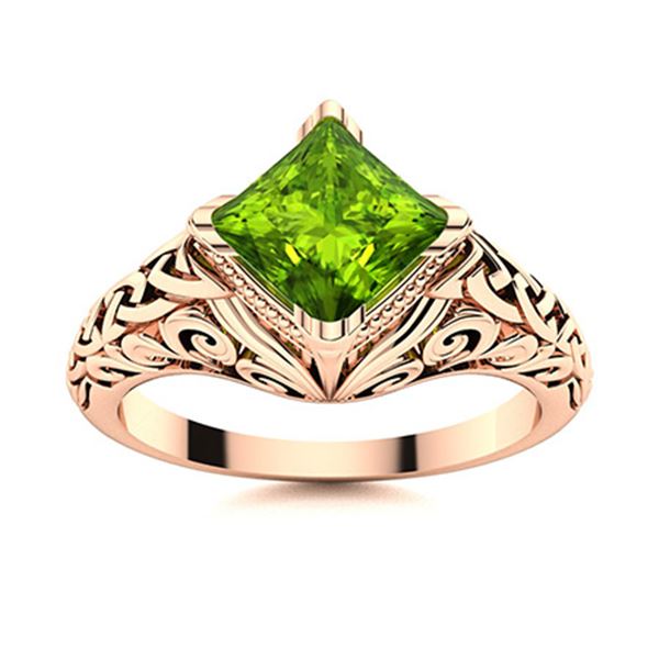 Natural 0.92 CTW Peridot Solitaire Ring 18K Rose Gold