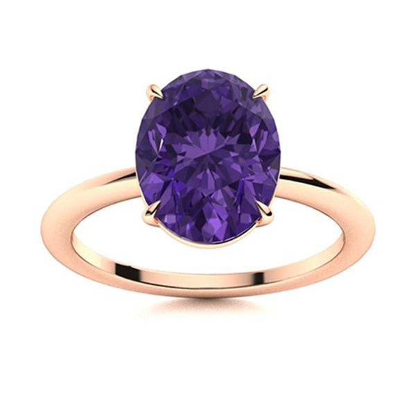 Natural 1.56 CTW Amethyst Solitaire Ring 18K Rose Gold