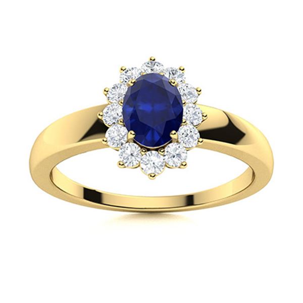 Natural 0.83 CTW Sapphire & Diamond Engagement Ring 14K Yellow Gold