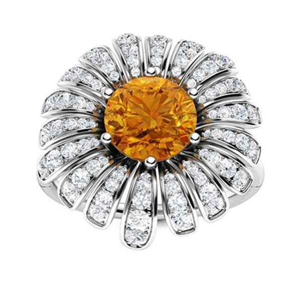 Natural 1.70 CTW Citrine & Diamond Engagement Ring 14K White Gold