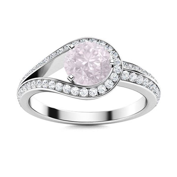 Natural 1.02 CTW Rose Quartz & Diamond Engagement Ring 18K White Gold