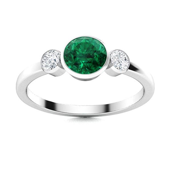 Natural 0.81 CTW Emerald & Diamond Engagement Ring 14K White Gold