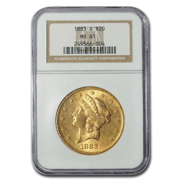 1883-S $20 Liberty Gold Double Eagle MS-61 NGC