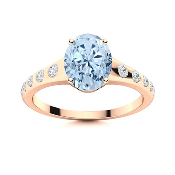 Natural 0.96 CTW Aquamarine & Diamond  Engagement Ring 14K Rose Gold