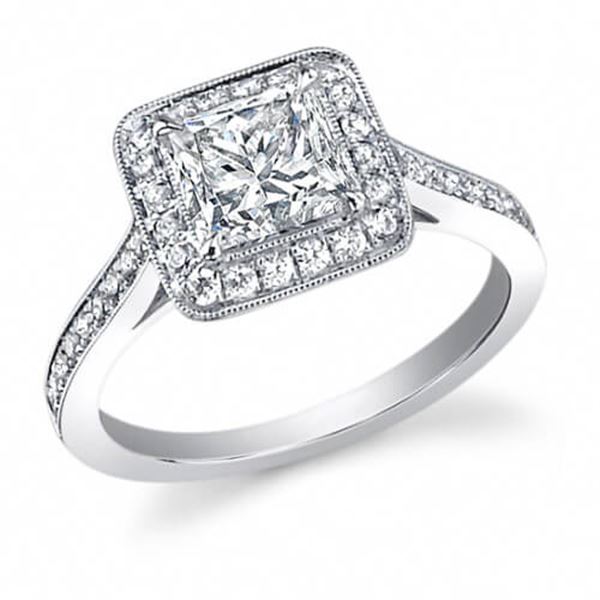 Natural 1.62 CTW Halo Princess Cut Diamond Engagement Ring 14KT White Gold