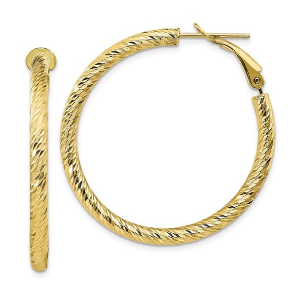 10k Yellow Gold Round Omega Back Hoop Earrings - 30 mm
