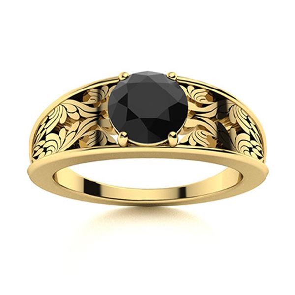 Natural 0.82 CTW Black Diamond Solitaire Ring 18K Yellow Gold