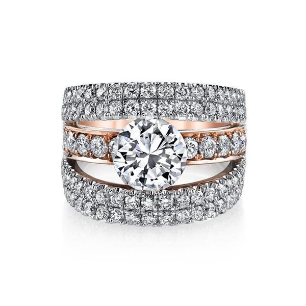 Natural 3.02 CTW Round Cut Pave Set Split Shank Engagement Ring 18KT Two Tone