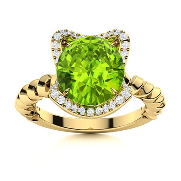 Natural 1.97 CTW Peridot & Diamond Engagement Ring 14K Yellow Gold