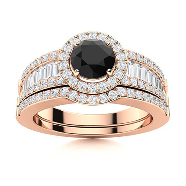 Natural 1.43 CTW Black & White Diamond Engagement Ring 14K Rose Gold