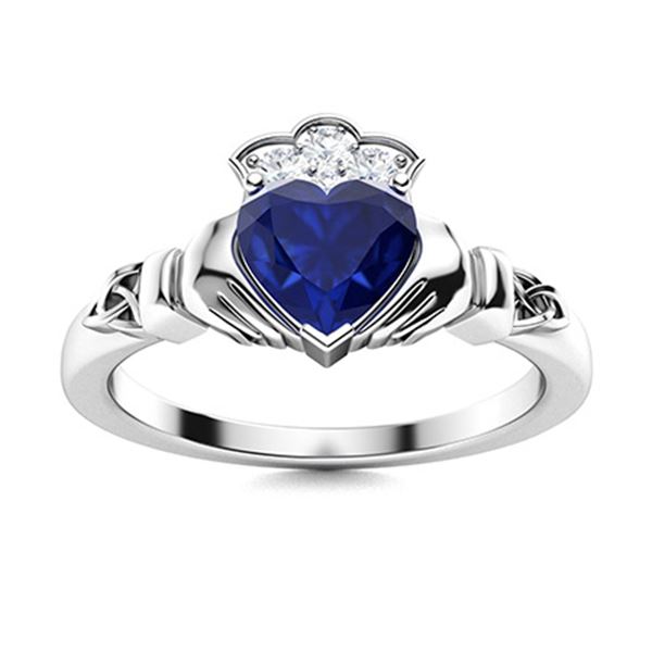 Natural 0.72 CTW Sapphire & Diamond Engagement Ring 18K White Gold