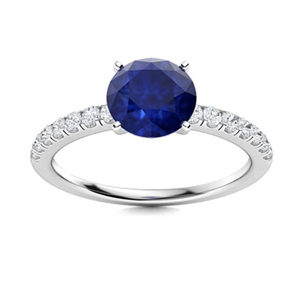 Natural 1.57 CTW Sapphire & Diamond Engagement Ring 18K White Gold