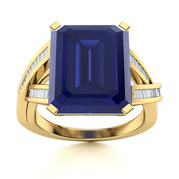 Natural 5.97 CTW Sapphire & Diamond Engagement Ring 18K Yellow Gold