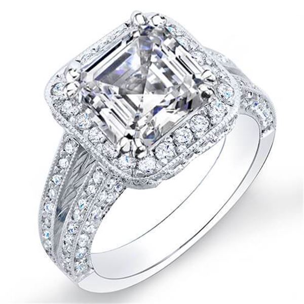 Natural 2.82 CTW Halo Split Shank Asscher Cut Diamond Engagement Ring 18KT White Gold