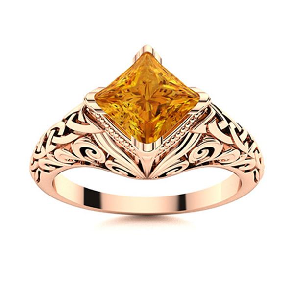 Natural 0.86 CTW Citrine Solitaire Ring 14K Rose Gold