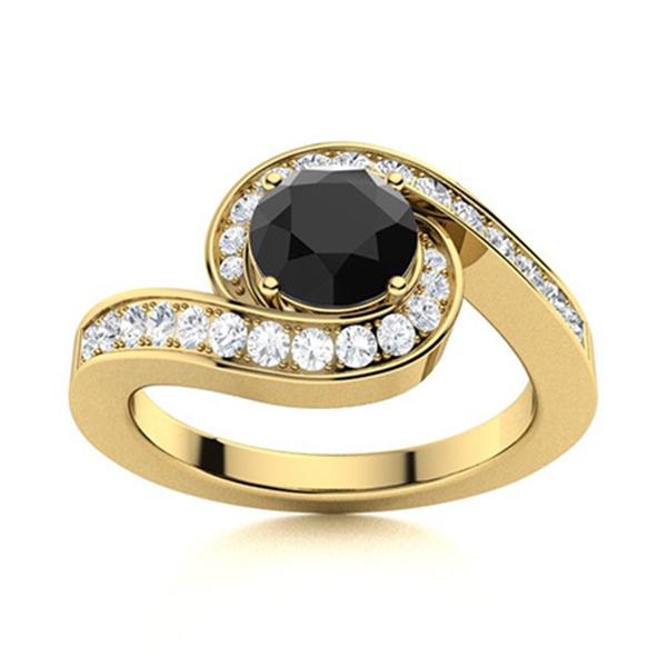 Natural 1.09 CTW Onyx & Diamond Engagement Ring 14K Yellow Gold