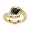 Image 1 : Natural 1.09 CTW Onyx & Diamond Engagement Ring 14K Yellow Gold