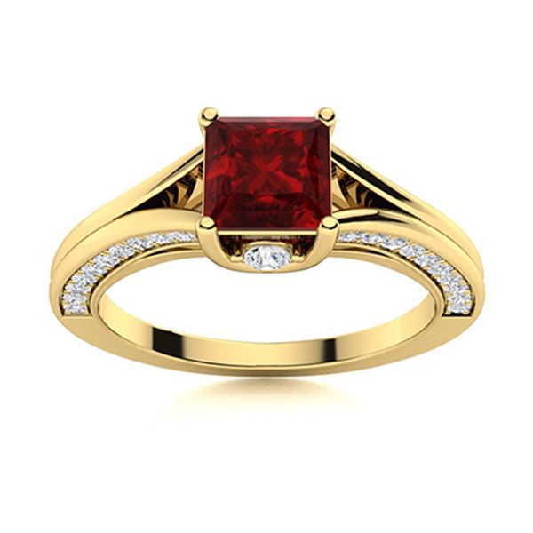 Natural 1.22 CTW Garnet & Diamond Engagement Ring 14K Yellow Gold