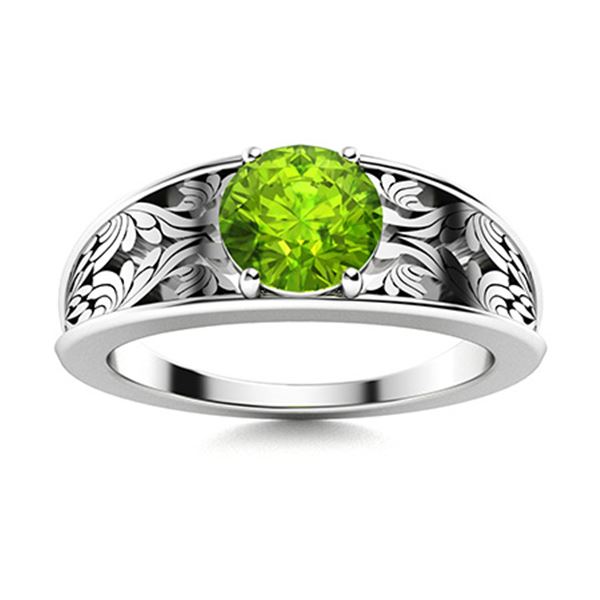 Natural 1.21 CTW Peridot Solitaire Ring 14K White Gold