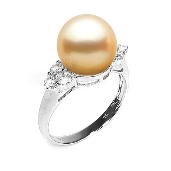 Golden South Sea Pearl and Diamond Anniversary Ring