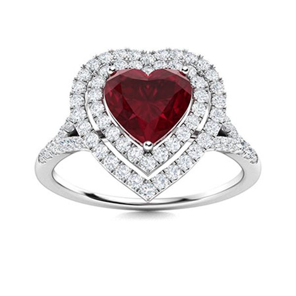 Natural 1.38 CTW Ruby & Diamond Engagement Ring 14K White Gold