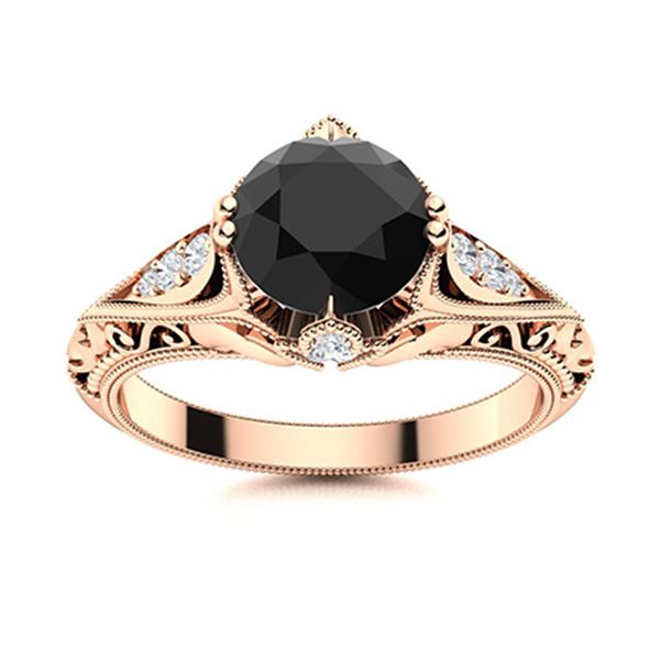 Natural 0.84 CTW Onyx & Diamond Engagement Ring 18K Rose Gold