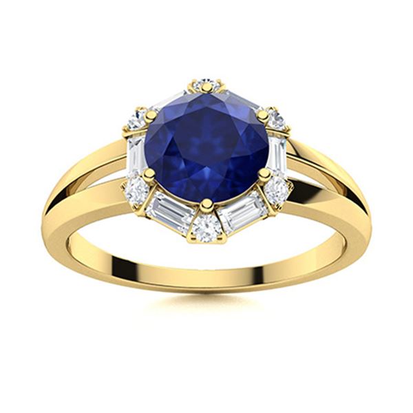 Natural 1.62 CTW Sapphire & Diamond Engagement Ring 18K Yellow Gold