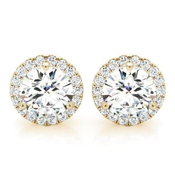 Natural 1.82 CTW Halo Round Brilliant Cut Diamond Stud Earrings 18KT Yellow Gold