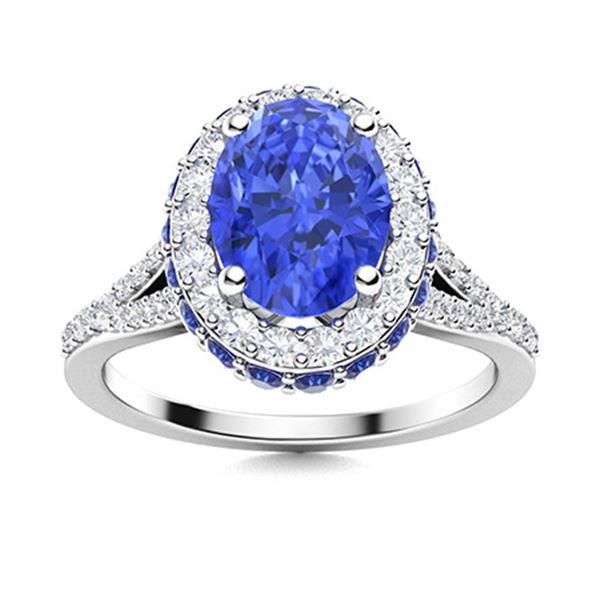 Natural 2.08 CTW Sapphire & Diamond Engagement Ring 18K White Gold