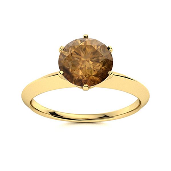 Natural 0.82 CTW Brown Diamond Solitaire Ring 18K Yellow Gold