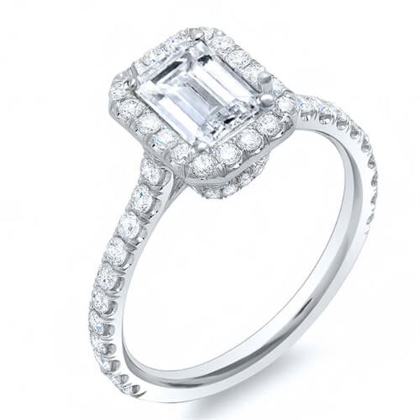 Natural 1.84 CTW Emerald Cut U-Setting Halo Diamond Engagement Ring 14KT White Gold