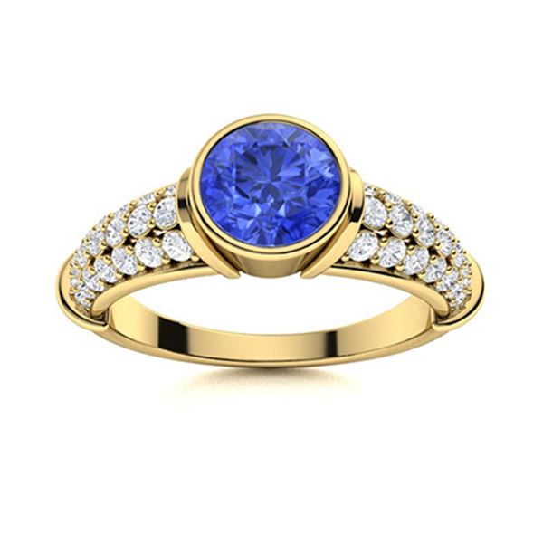 Natural 2.17 CTW Ceylon Sapphire & Diamond Engagement Ring 18K Yellow Gold