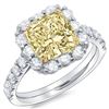 Image 1 : Natural 4.03 CTW Canary Intense Yellow Cushion Cut Halo Diamond Ring 18KT Two-tone