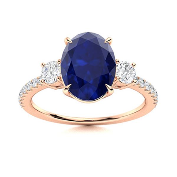 Natural 2.31 CTW Sapphire & Diamond Engagement Ring 18K Rose Gold