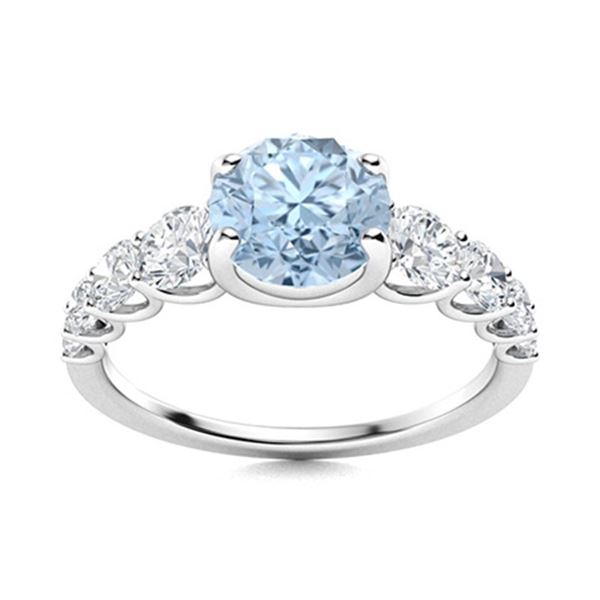 Natural 1.77 CTW Aquamarine & Diamond  Engagement Ring 14K White Gold