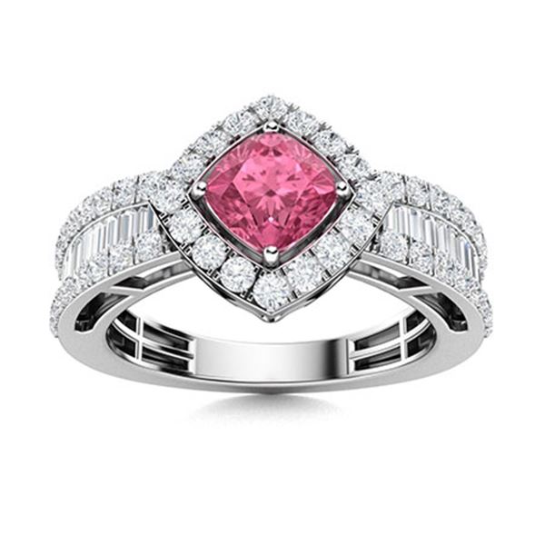Natural 2.14 CTW Pink Sapphire & Diamond Engagement Ring 14K White Gold