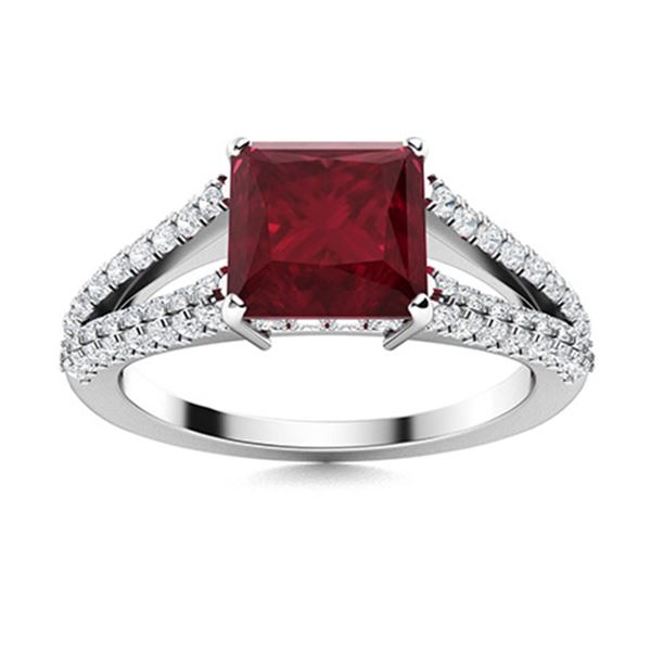 Natural 2.23 CTW Ruby & Diamond Engagement Ring 14K White Gold