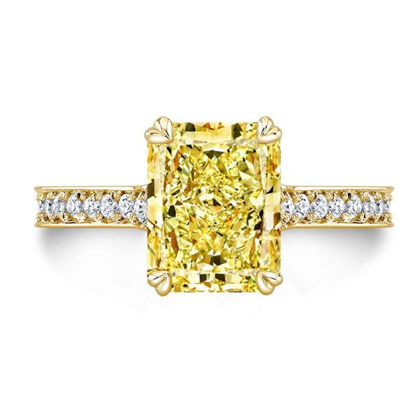 Natural 3.27 CTW Canary Yellow Radiant Cut Diamond Engagement Ring 18KT Yellow Gold
