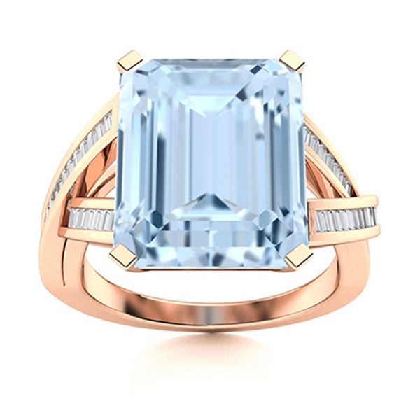 Natural 3.02 CTW Aquamarine & Diamond  Engagement Ring 18K Rose Gold