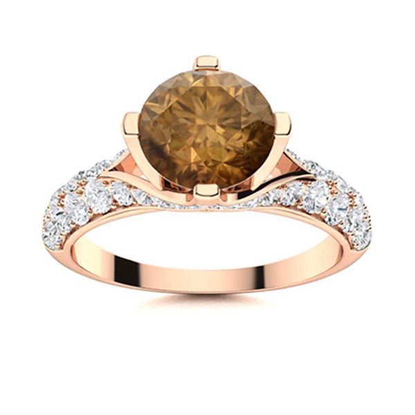 Natural 2.34 CTW Brown & White Diamond Engagement Ring 18K Rose Gold