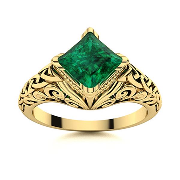 Natural 0.99 CTW Emerald Solitaire Ring 14K Yellow Gold