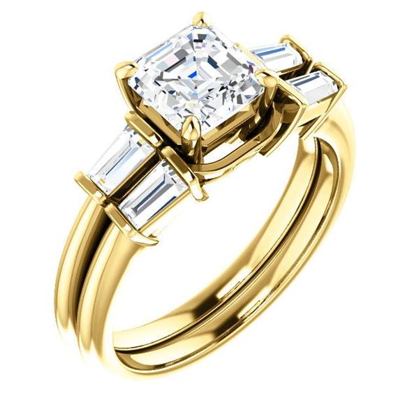 Natural 2.62 CTW Asscher Cut & Baguette Diamond Bridal Set 14KT Yellow Gold