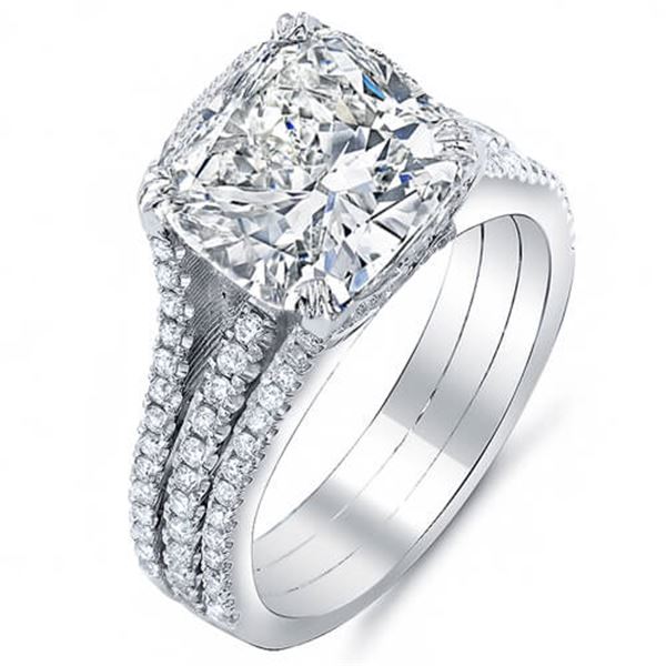 Natural 4.12 CTW Riviera Cushion Cut Diamond Engagement Ring 18KT White Gold