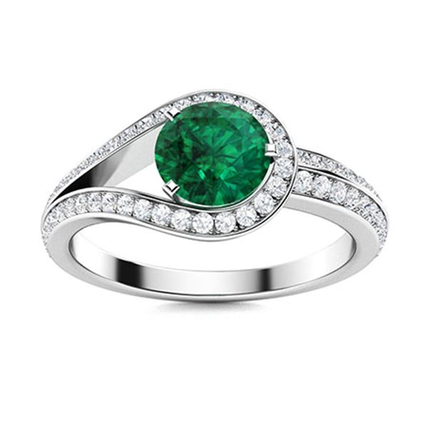 Natural 1.06 CTW Emerald & Diamond Engagement Ring 14K White Gold